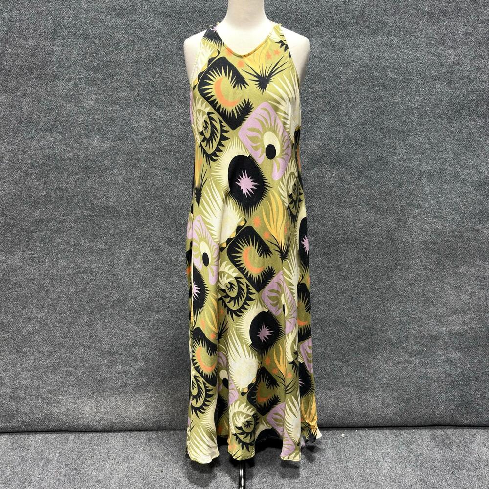Untitled In Motion Dress Womens L Multicolor Linen Maxi Swing Geometric Print